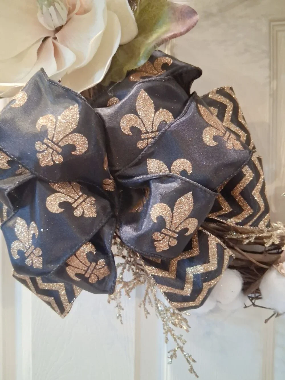 Southern Flare Fleur de Lis Black and Gold Saints Wreath